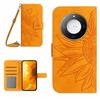 For Honor X9c Smart 5G Case Sunflower Imprint PU Leather Phone Cover with Long Strap