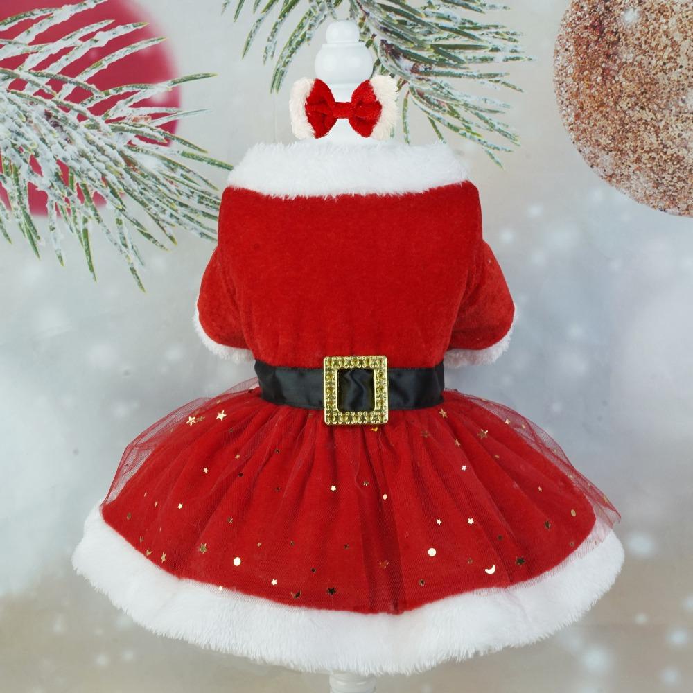 Soft Dog Winter Clothes Breathable Cats Christmas Dress Pet Outfit Santa Claus Dog Skirt  Xmas