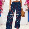 Women Plus Size Loose Wide Leg Full Length White Star Striped Printed Pants