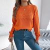 Dame ensfarget rund hals mesh lange ermer pull-over genser
