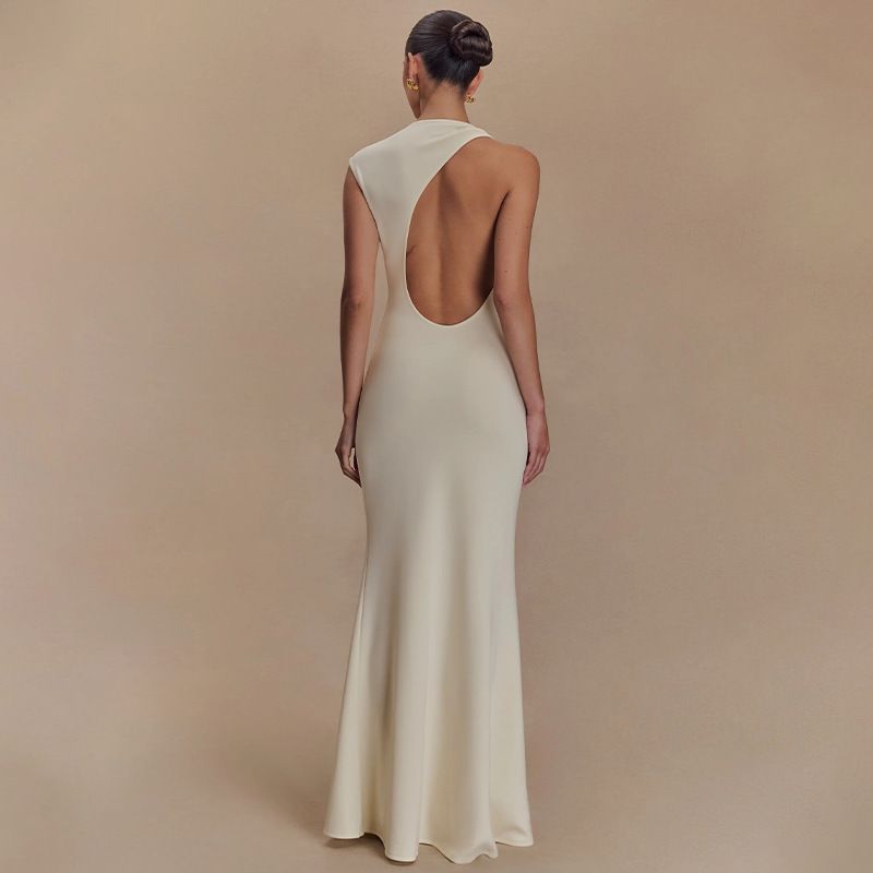 2025 Summer European and American Amazon Cross-Border Foreign Trade New Solid Sleeveless Backless Sheath Slim fit Fashion Dress