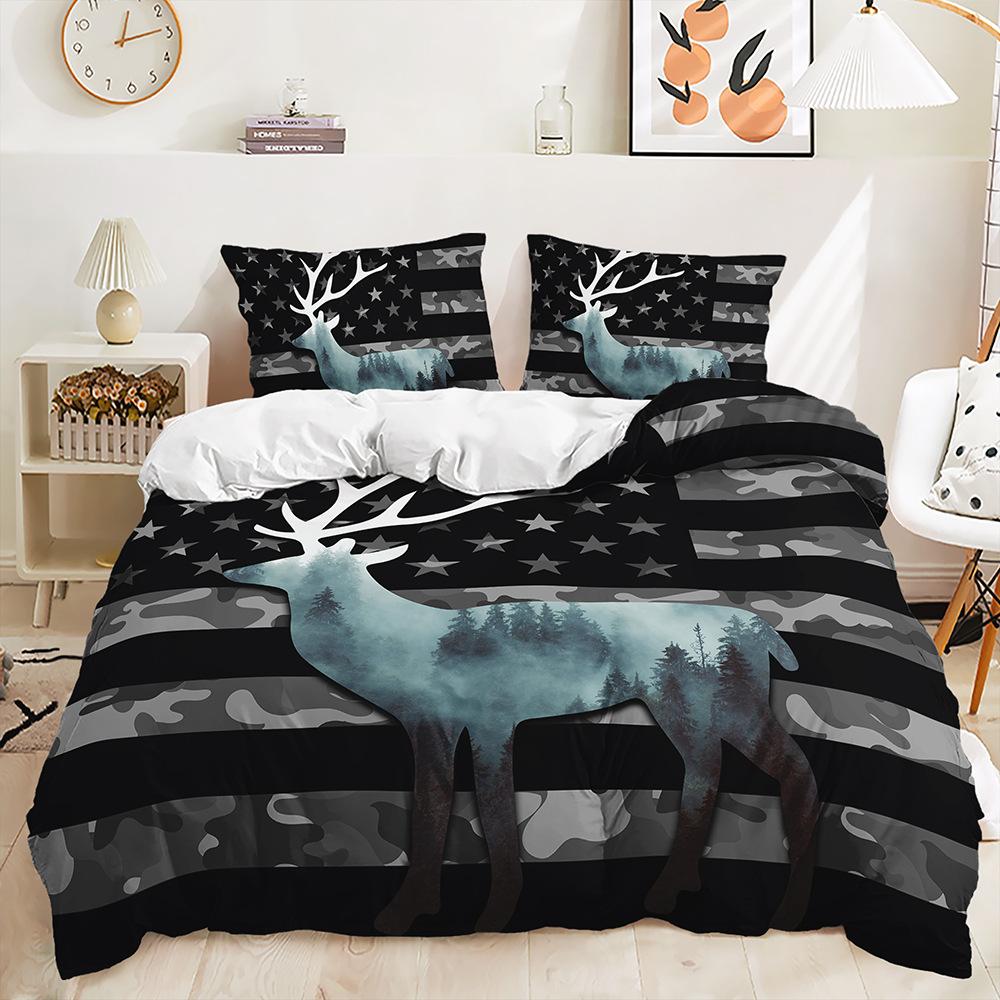 

Комплект постельного белья из трех предметов с животным принтом, полосатый, пододеяльник, две наволочки для спальни 229 * 264 (three-piece set) 90g