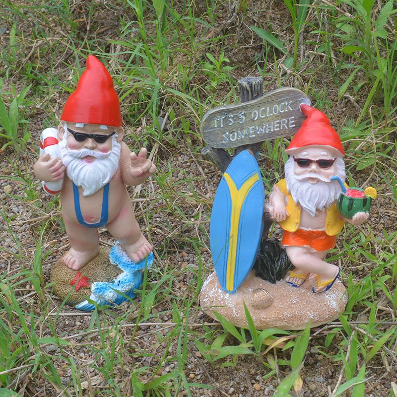 Funny Garden Gnome Statue White Beard Dwarf Resin Craft Outdoor Decor Handmade