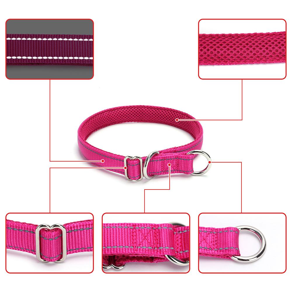 Adjustable Pet Collar Nylon Reflective Mesh Lined Anti-Suffocation P Chain Dog Chain Dog Collar for Medium & Large Dogs Training