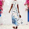 Women Plus Size V Neck Short Sleeve Black Floral Print Long Dress