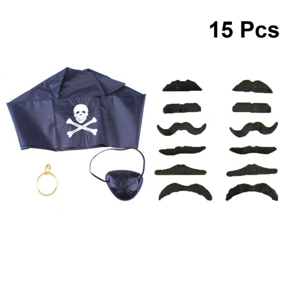 Eye-patch Hat /& Earrings Beard 4 Pcs Pirate Costume Accessory