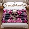 Skull Gothic Theme Soft Blanket Personalized Custom Name Text Print Warm Blanket Home Sofa Bedroom Decor