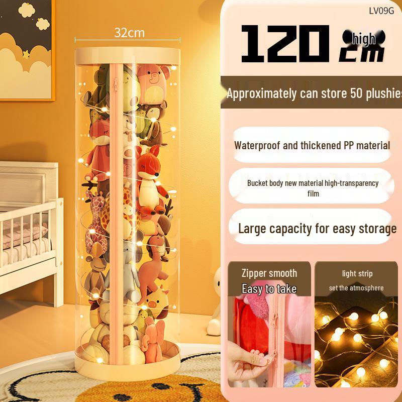 Zippered Plush Doll Storage Basket - Children's Transparent Toy Organizer
