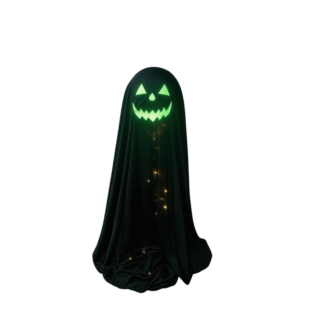 Adjustable Halloween Ghost Decoration with Luminous Face and Extendable Height for Indoor Outdoor Holiday Display 65 To 120cm Requires AA Batteries