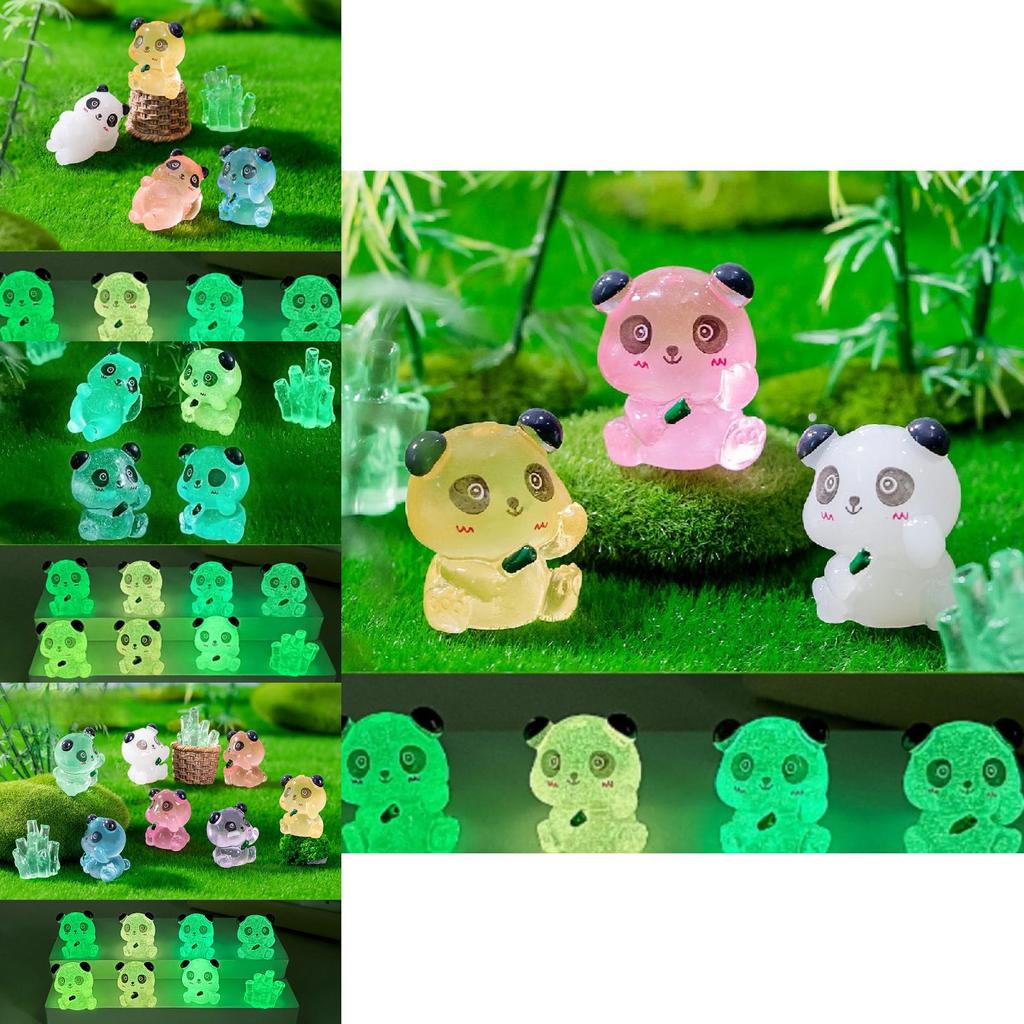 Cute Miniature Luminous Panda Resin Figurines For Desktop And Car Decoration