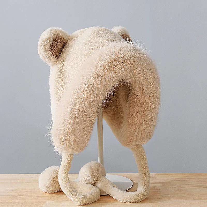 

Hat Female Winter Cute Bear Ears Plush Cap Warm Thickened Ear Protector Cap Plush Windproof Hairball Cap
