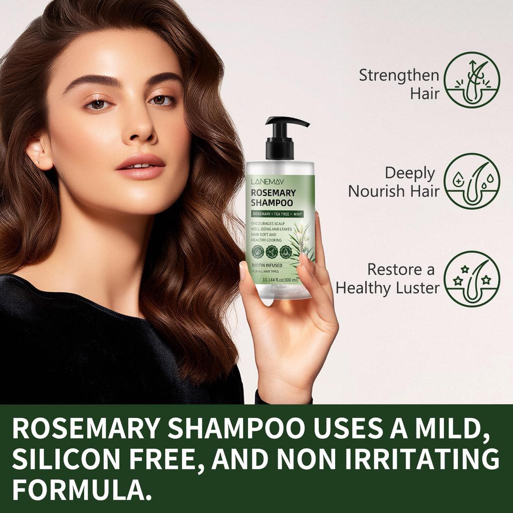 Rosemary Shampoo-Deeply Clean and Moisturize Hair Dirt & Oil-Improves Hair Texture-Prevents Breakage & Split Ends,300ml