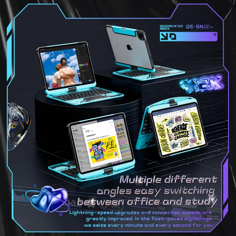 2025 Newest Y2K Transparent Keyboard case for iPad 11 Inch 360 Degree Rotation with Pencil Magnetic Charging for iPad Air 6th