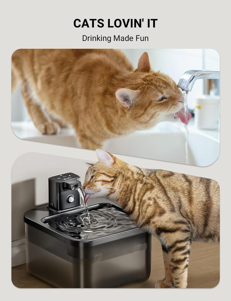 Water Fountain Cordless, Wireless Pet Water Fountains for Cats Indoor,Battery Operated Cat Drinking Fountain with Motion Sensor,