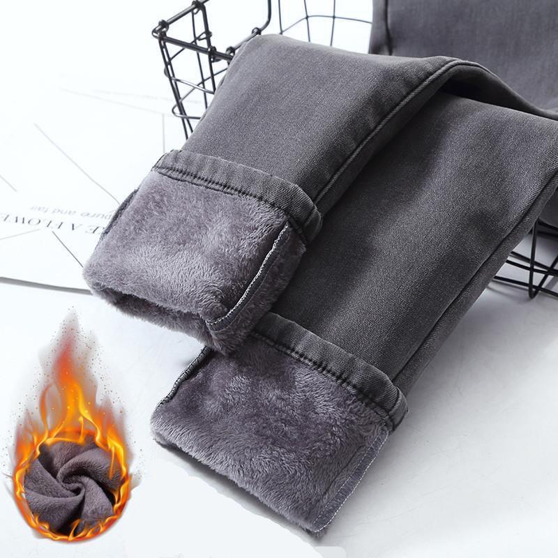 Women's High-Waist Fleece-Lined Slim Jeans - Warm, Stretchy, and Thick for Autumn/Winter