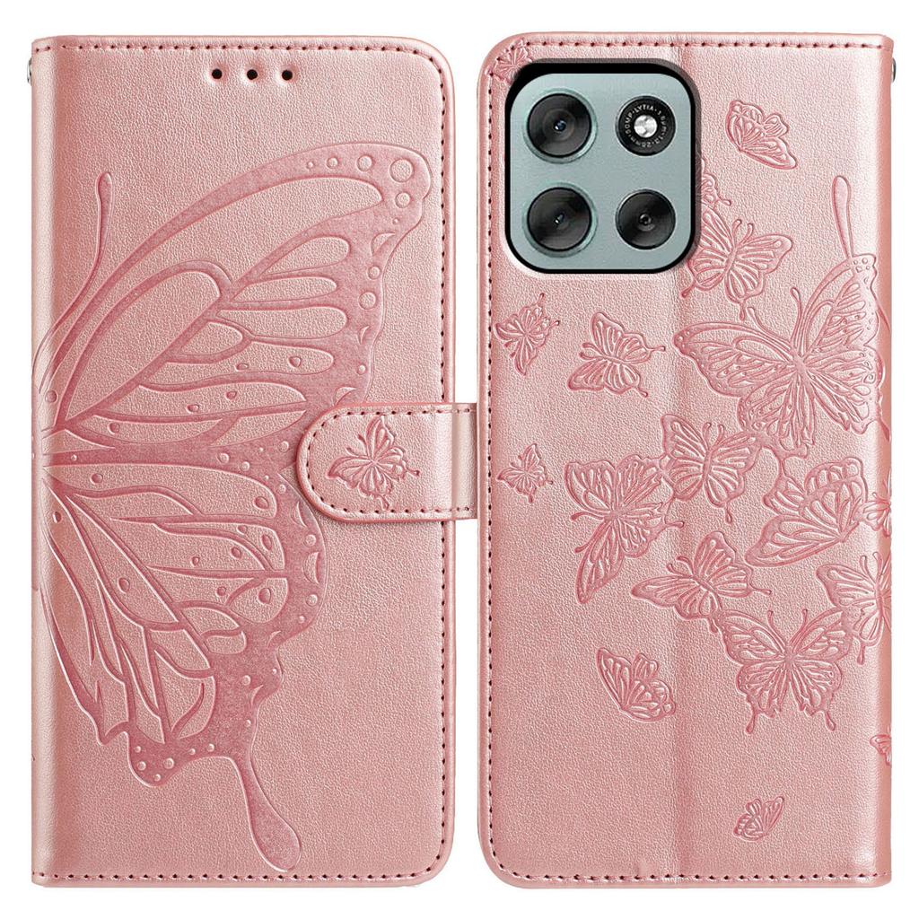 For Motorola Moto G56 5G Case Butterfly Imprinted Wallet Stand PU Leather Flip Phone Cover with Strap