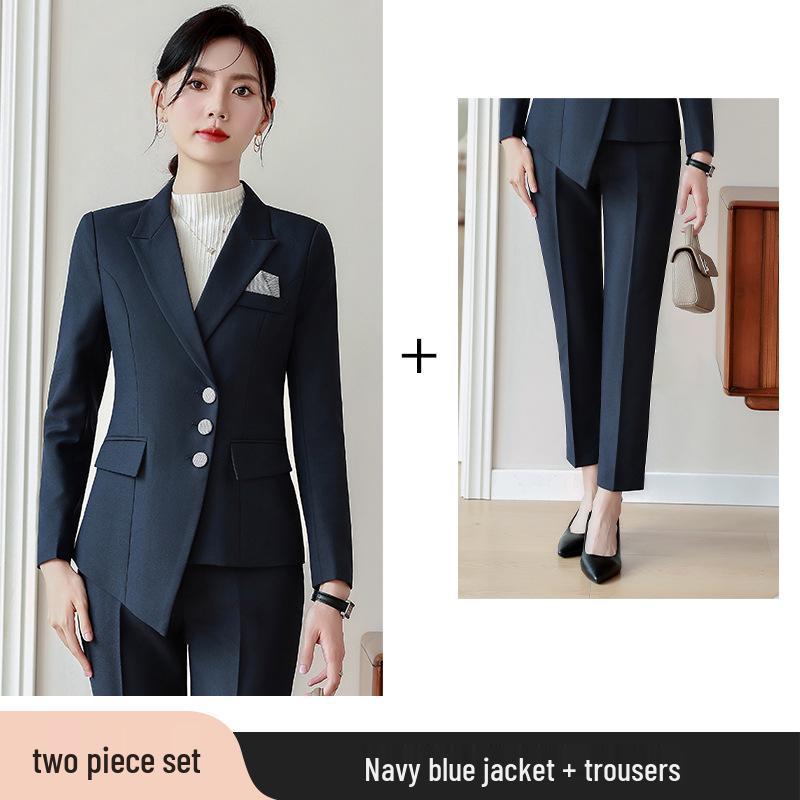 Women's Black Autumn Waist-Slimming Suit Jacket Workwear Set