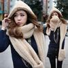 Women Long Warm Pocket Gloves Hats 3 In 1 Hooded Scarf Plush Velvet