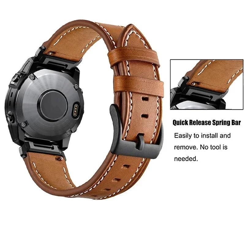 For Garmin Instinct 2X Solar QuickFit PU Leather Watch Strap Watchband 26 22mm For Garmin Fenix 6X 6 Pro 5X 5 Plus 7X 7 Bracelet