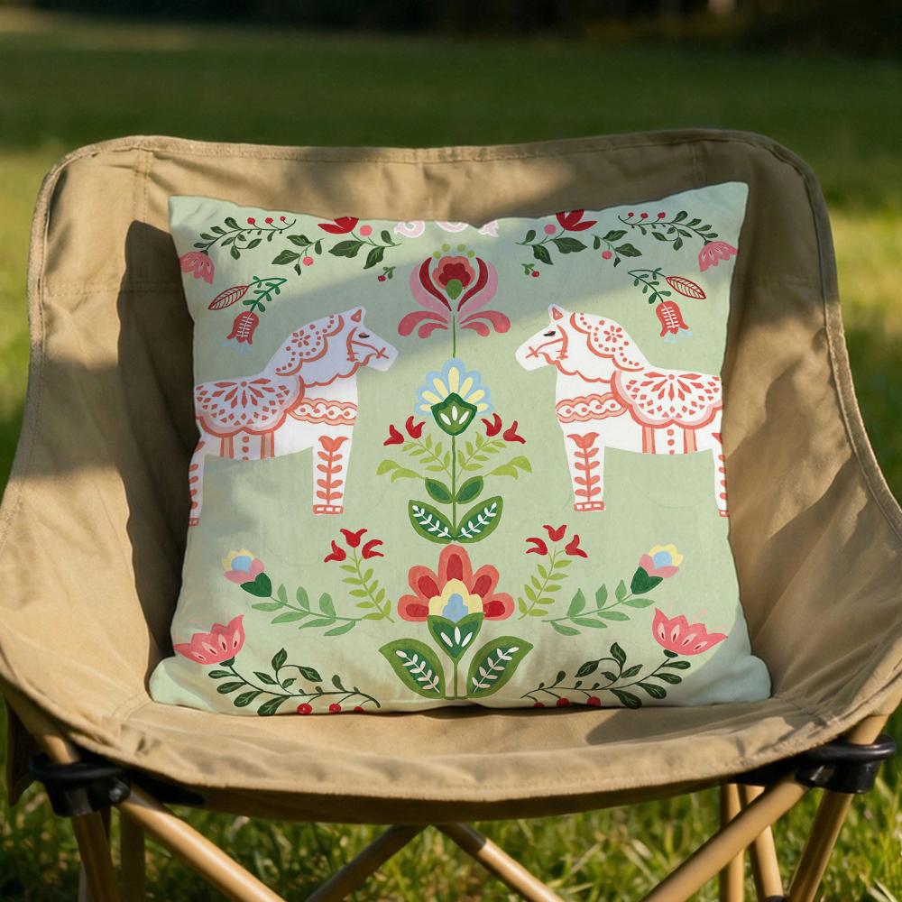 Dala Horse Print Cushion Cover Soft Reversible  Durable Pillow Cover  MultiScene Use for Home  Car Daily Comfort