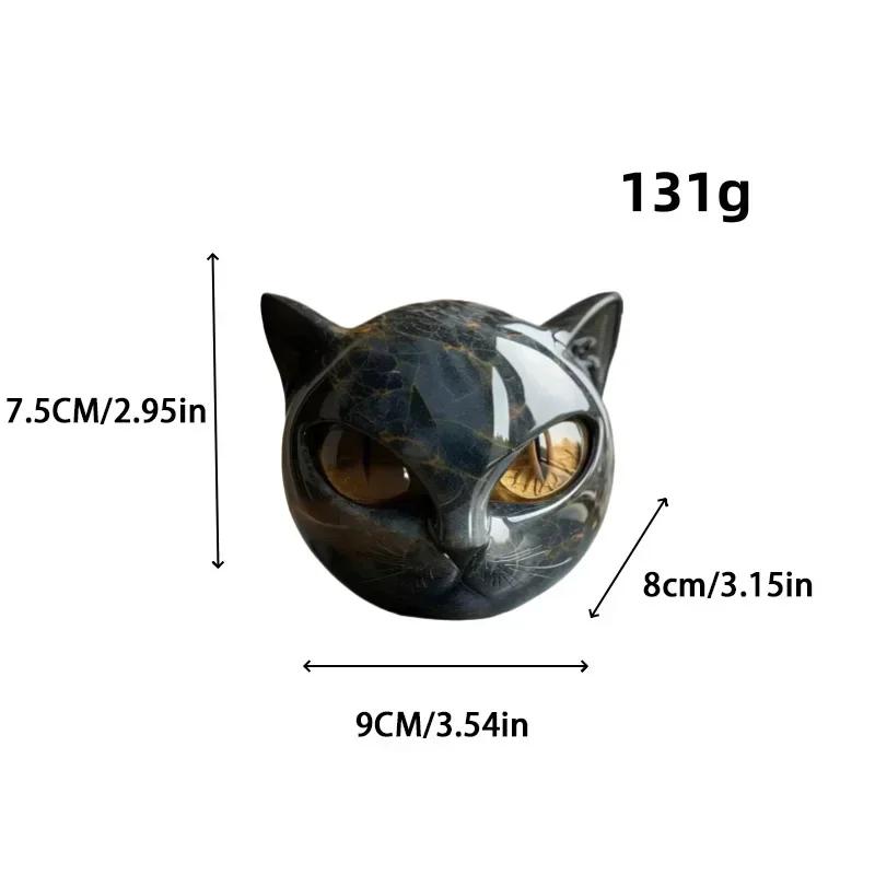 Gift Home Office Desktop Decoration Black Cat Stone Figurine Resin Cat Head Healing Stone Marble Texture Cat Stone Keepsake