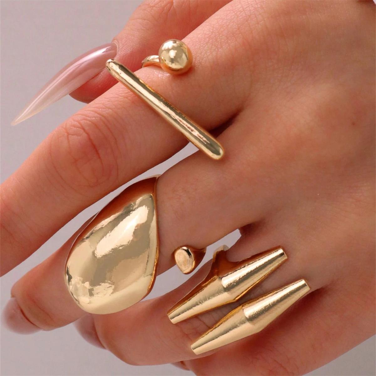 

3pcs Hiphop Punk Metal Geometric Finger Rings Set for Women Men Vintage Gold Color Irregular Knuckle Joint Ring Party Jewelry