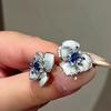 Cute Blue Flower Oil Drip Stud Earring for Women Girl Elegant Crystal Zircon Square Geometric Temperament Fashion Jewelry Gift