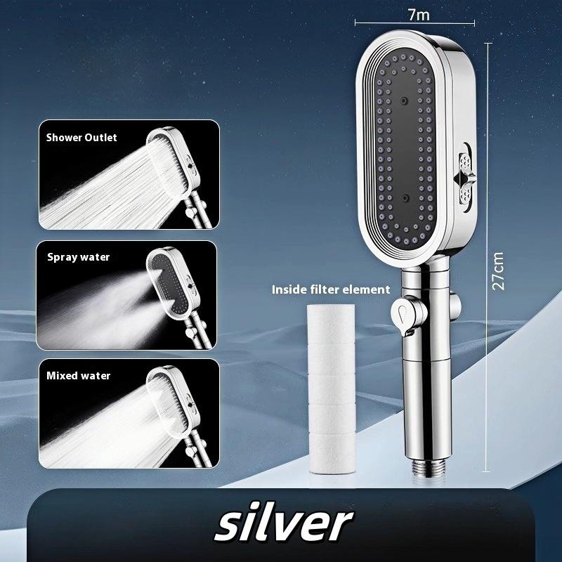 

Серебристая ручная душевая лейка высокого давления 3 режима Смеситель Регулируемый спрей с массажной щеткой Душевой смеситель Аксессуары для ванной комнаты