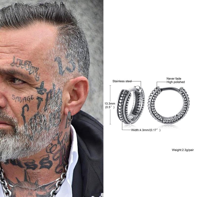 

Маленькие серьги-кольца, Толстые серьги-кольца в стиле викингов, Мужские серьги-кольца, Мужские серьги из нержавеющей стали круглой формы в стиле ретро с цирконом