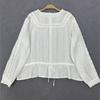 Johnature Japanese Lace Neckline Shirts Spring Summer Pressed Panel Ramie Pullover Thin Loose Casual Shirts Women