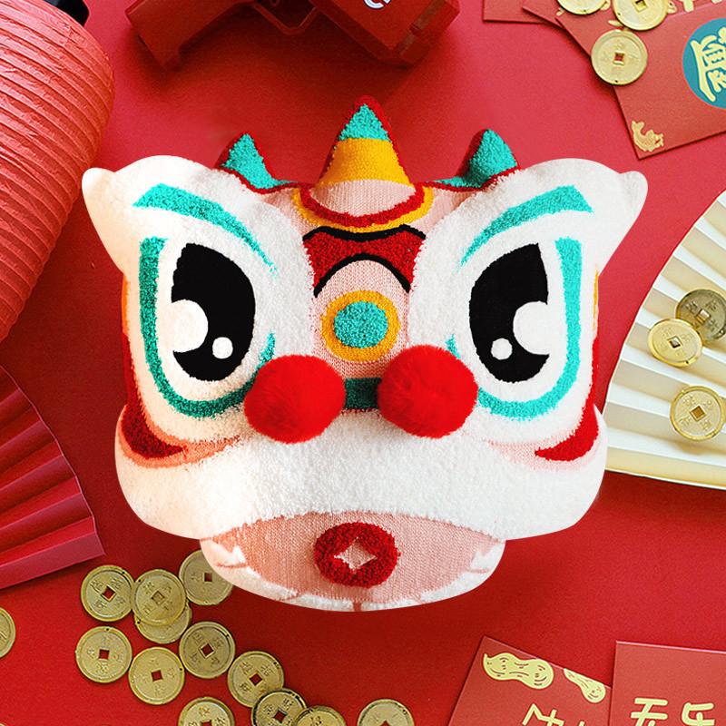 Chinese Traditional Dance Lion Embroidery Cushion Velvet Tufted 3D Lion Pillow With Fillings Sofa Backrest Cushion Wedding Decor