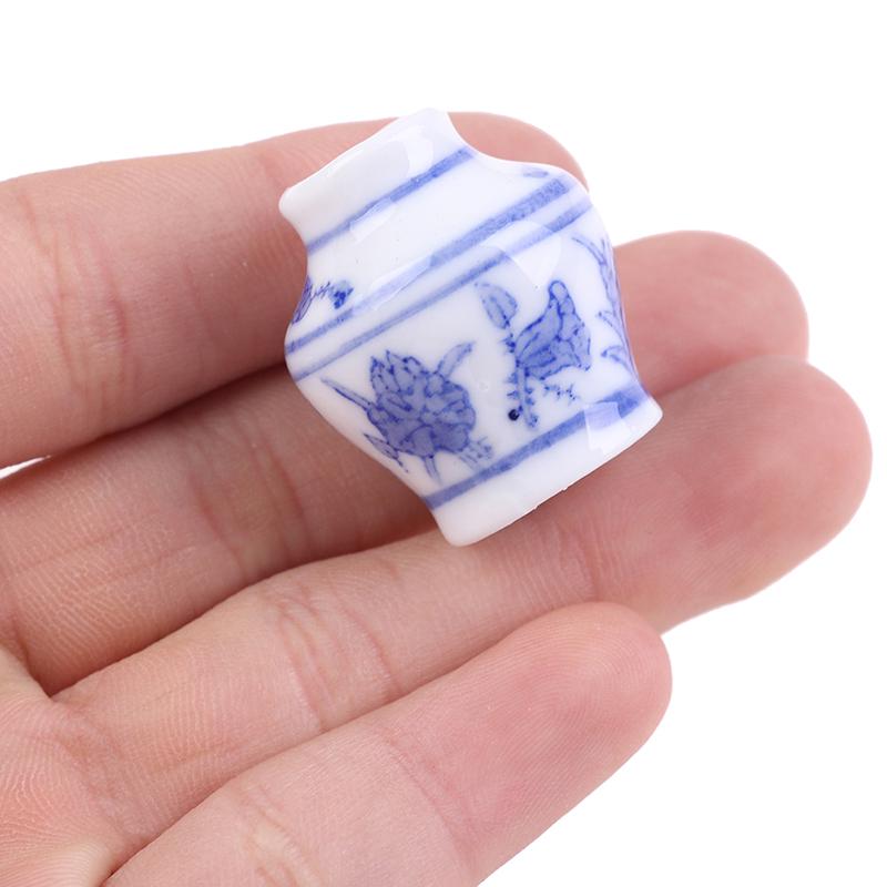 1/12 Dollhouse Miniature Blue And White Porcelain Vase Accessories Toy