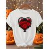 European Sizes Women's Round Neck Short Sleeve T-Shirt with Rose Heart Print Suitable for Summer & Year-Round Wear - Casual Comfortable Fit Blouse