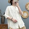 Pure cotton 1116 summer new women's large size loose and thin V-neck embroidered shirt foreign style casual 100 design sense