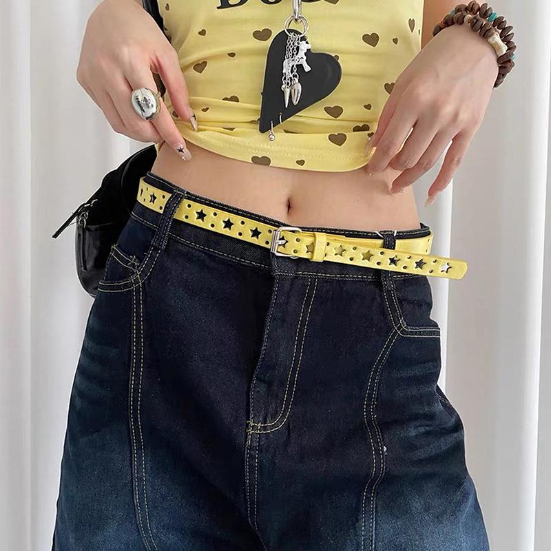 Summer Dopamine Lemon Yellow Women's Belt Trend Simple Belt Subculture Y2K Belt Punch Free Belt