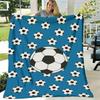 Hypoallergenic Football Theme Flannel Blanket Blue & White Soccer Ball Pattern, AllSeason Soft Throw for Bed, Sofa, Camping, Travel Perfect Gift for B