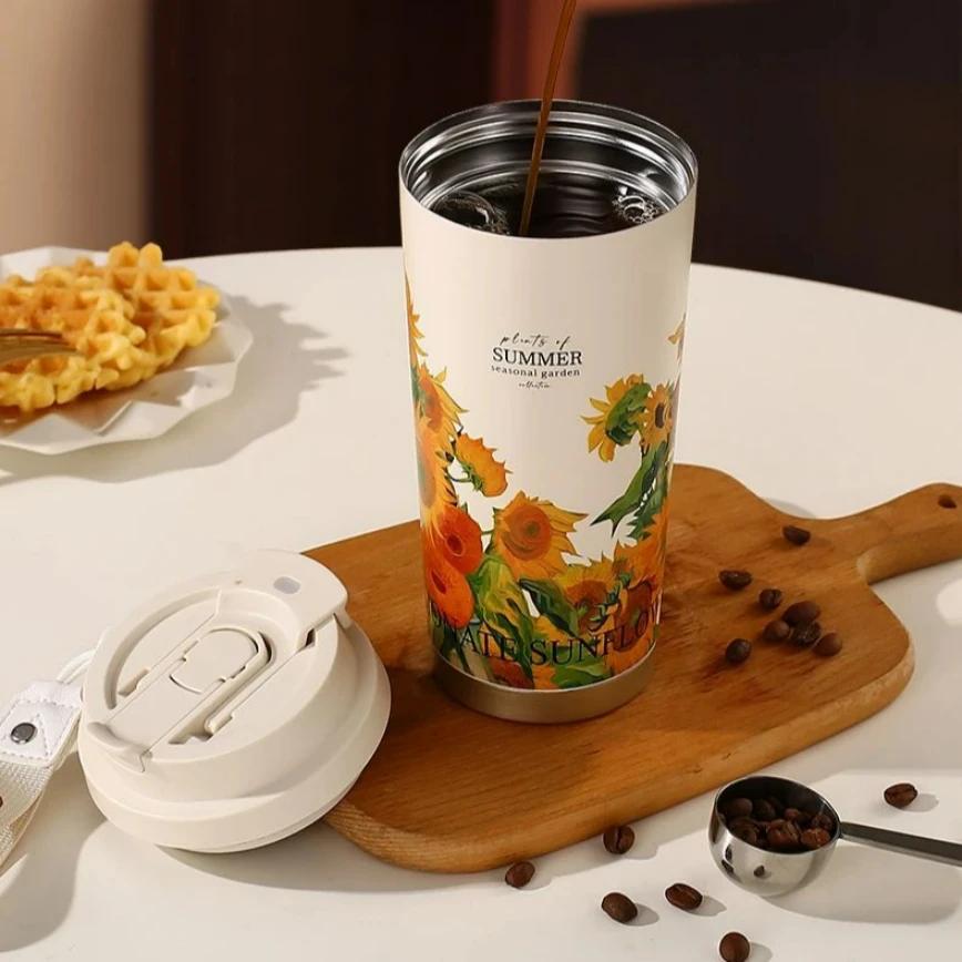 New Water Bottle Van Go-gh Thermos Coffee Cup 2025 New High-looking Double Drinking Cup Lily Of The Valley Flower Gift Water Cup