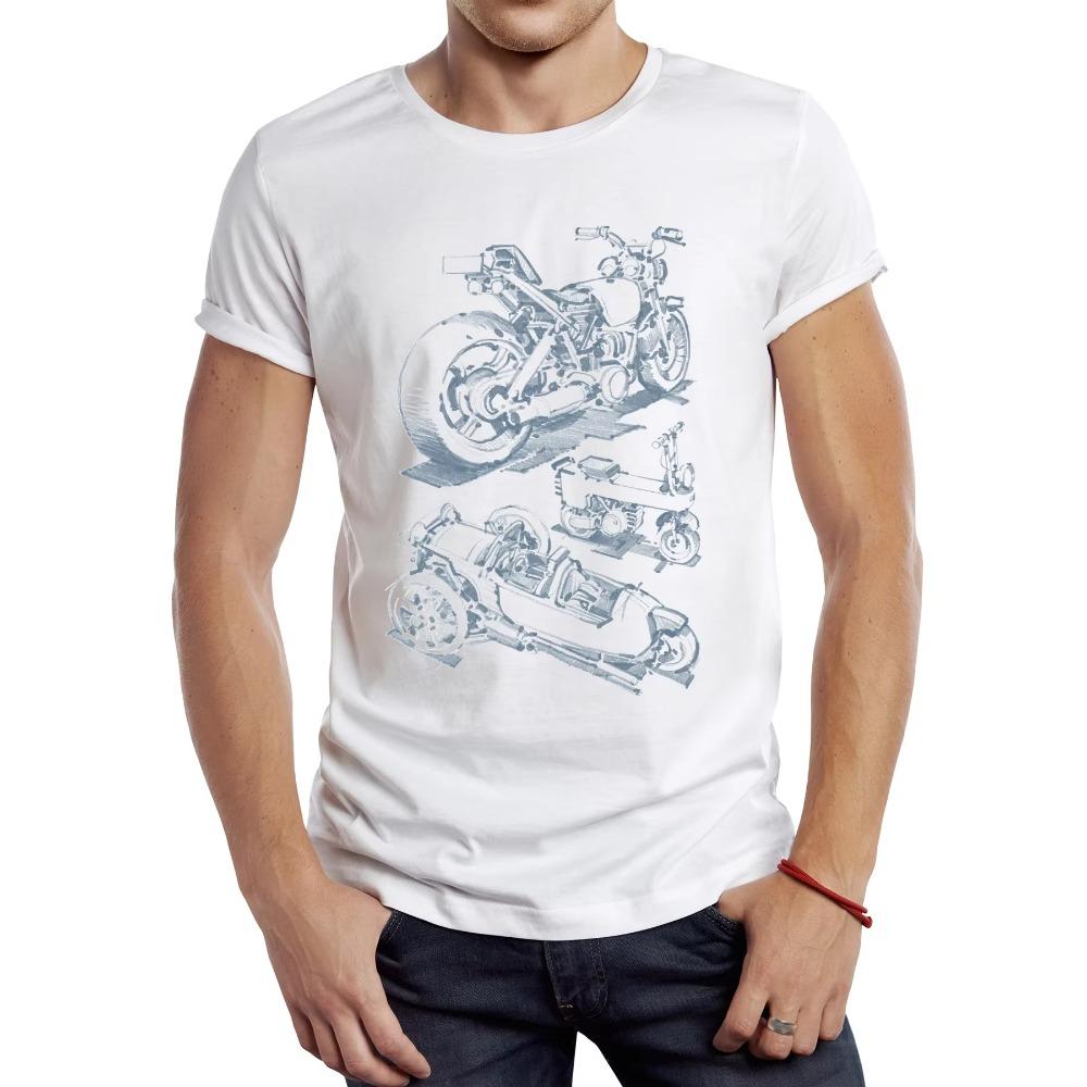 TEEHUB Retro Art Motorcycle Design Men T Shirt Graphic Hand Drawing Moto Sport Cloth Vintage Casual Tops Hipster Tee