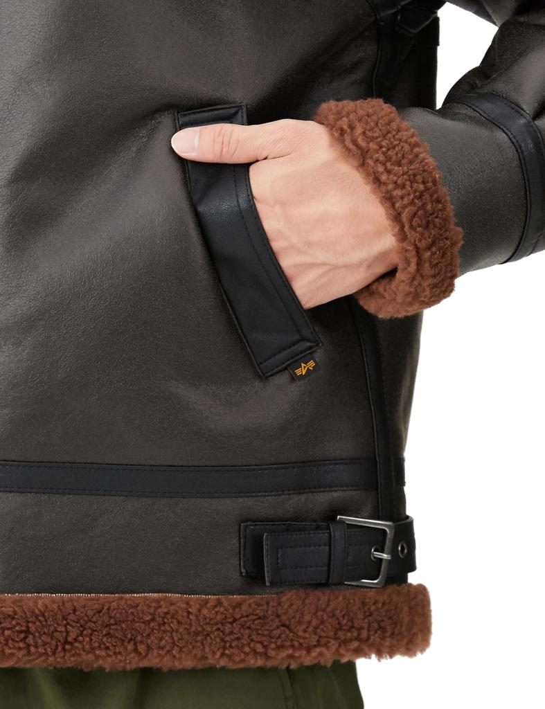 Alpha Industries Faux Shearling Men's B-3 Outerwear, TA1548, Black/Brown