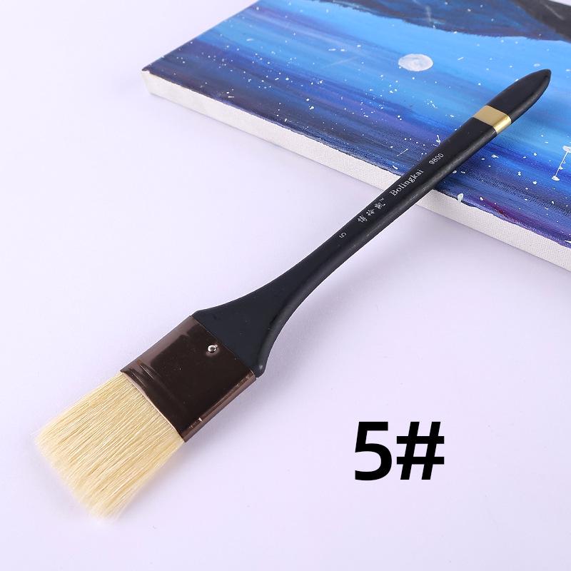 Flat-head Bristle Wood Handle Brush Set for Watercolor and Oil Painting, Handmade with Wall Painting Capability.