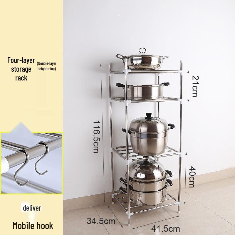 Mehrschichtiges Edelstahl-Bodenregal für Küche und Badezimmer zur Aufbewahrung von Becken und Töpfen