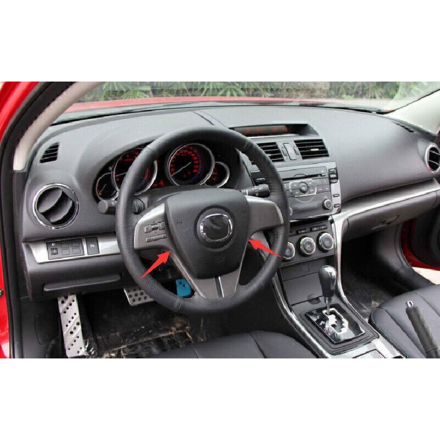 Brown Wood Grain Car Steering Wheel Decor Cover Trim 2pcs For Mazda 6 2009-2013