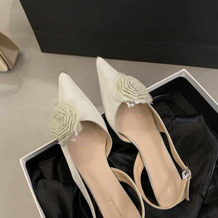 Fairy Wind Gentle Flower Pointed Sandals Women Wear 2025 Spring New Elegant Shallow Mouth Bag Head Thin Heel Shoes