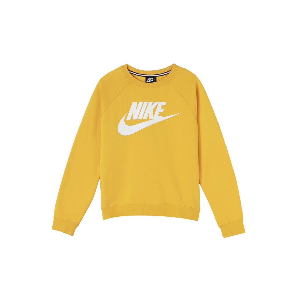 Nike Logo Print Crew Neck Pullover Sweatshirt Women Tops Yellow CI1178-752
