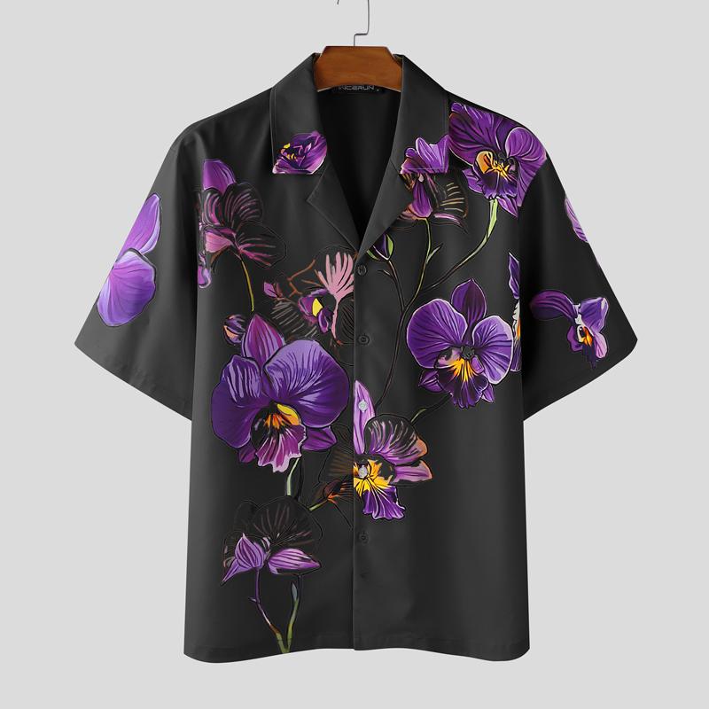 

INCERUN Oversized Men Lapel Neck Short Sleeve Floral Print Casual Shirts 2XL