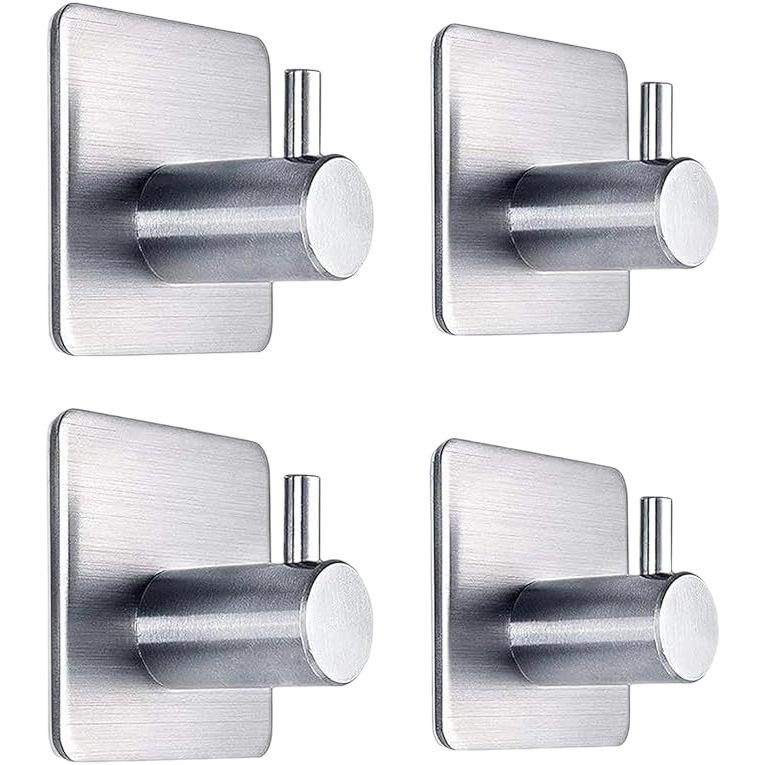 Stainless Steel No-Punch Wall Hook for Door, Clothes, or Hat - Traceless, Strong Adhesive, Single Hook