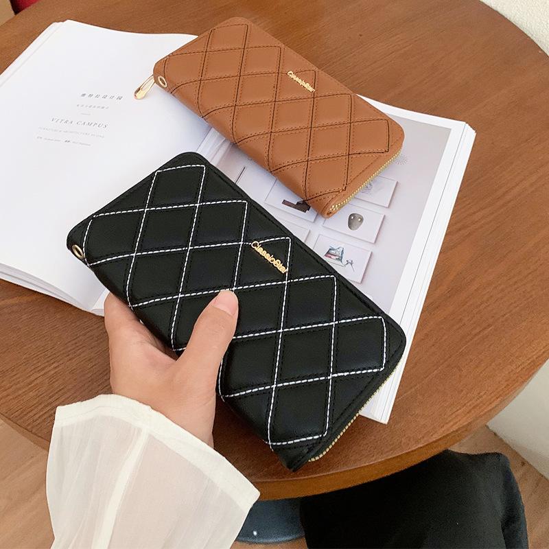 

Women Wallets Quilted Check Minimalist Long Wallet - Clutch Purse, Coin Pouch & Card Holder 18 * 10 * 2.5CM рожевий