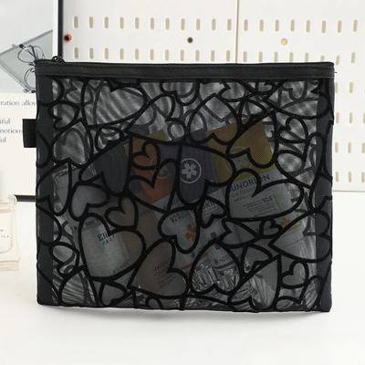 Net Heart Shaped Makeup Bag for Women Girl Multi Functional Portable Visual Storage Bag Simple Large Capacity Cosmetics Bag