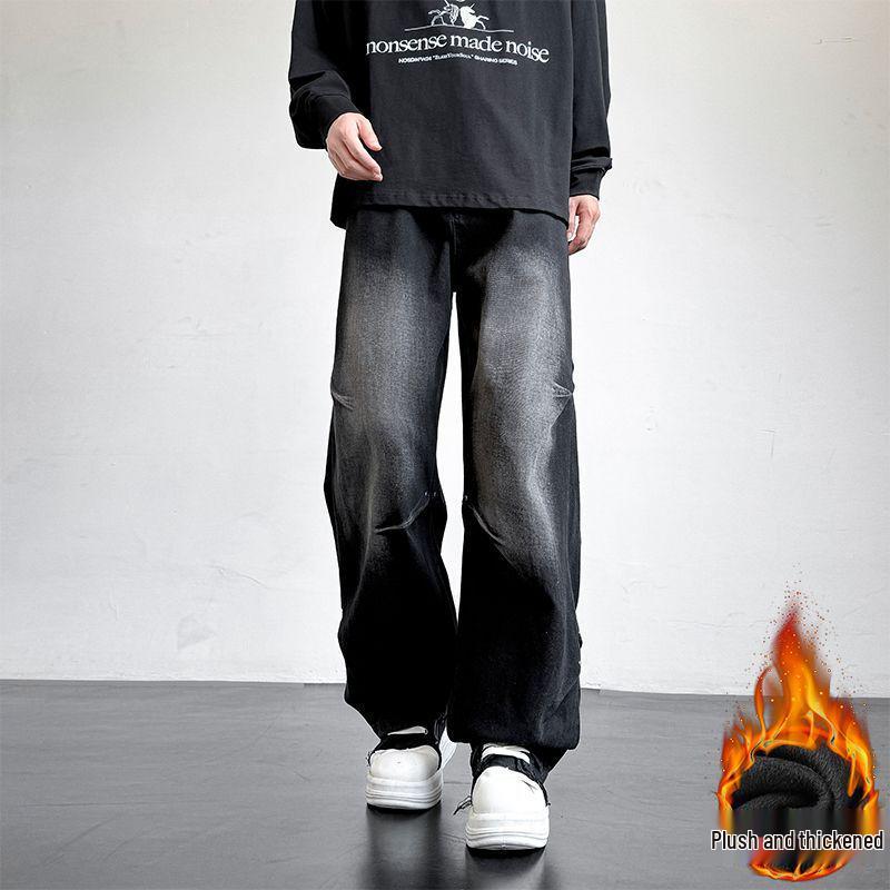 

Мужские модные джинсы широкого кроя с подкладкой из флиса и заклепками для осени/зимы S