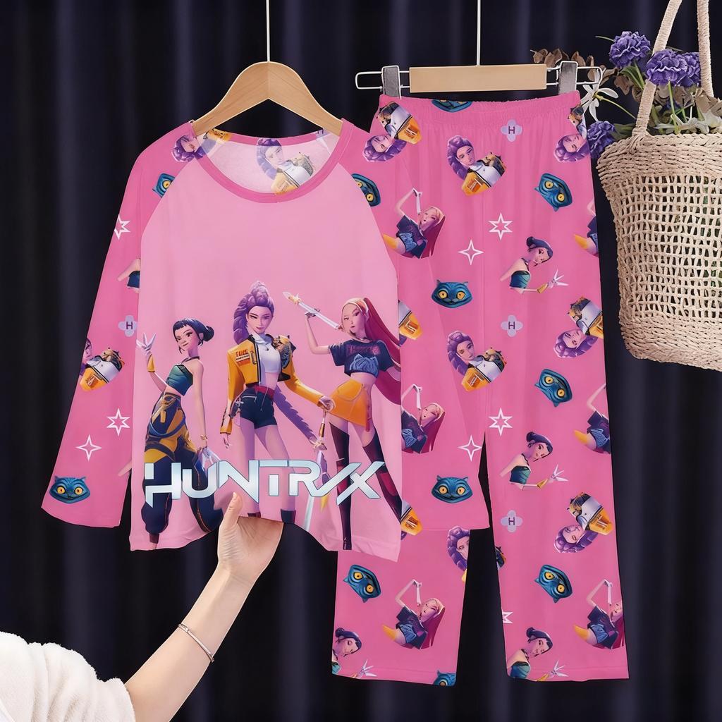 Neues Frühlings-Pyjama-Set Langarm Print Cartoon Jäger Pyjama Set Kinder Jungen Mädchen Nachtwäsche Nachthemd Hausanzug Kleiderset